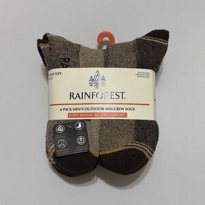 Rainforest 6-Pair Men's Outdoor Mid Crew Socks  Shoe Size 6-12  Size‎ 10-13 Tan